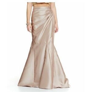 Badgley Mischka Asymmetrical Satin Skirt in Beige